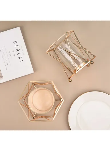 Desk Decorative Transparent Glass Vase Geometric Hydroponic Vase With Iron Frame Size S (L16 x W14.5)cm - Rose Gold