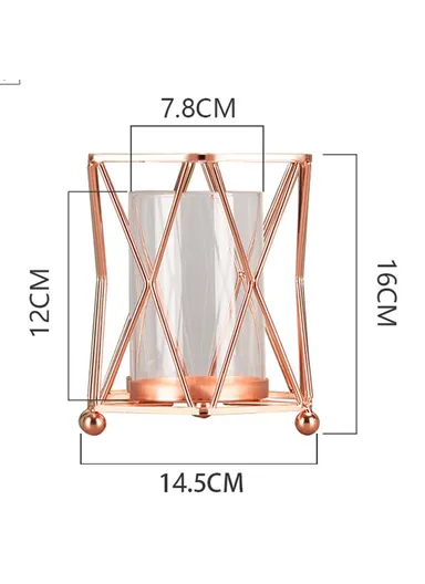 Desk Decorative Transparent Glass Vase Geometric Hydroponic Vase With Iron Frame Size S (L16 x W14.5)cm - Rose Gold