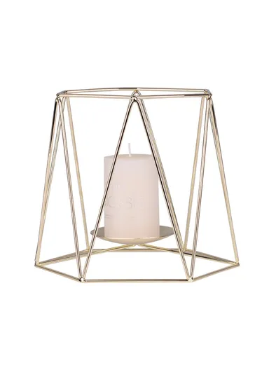 Iron Hollow Candle Holders Retro Geometric Design Tea Light Candlestick Holders for Vintage Wedding Home Decoration, Size: L - Gold