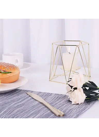 Iron Hollow Candle Holders Retro Geometric Design Tea Light Candlestick Holders for Vintage Wedding Home Decoration, Size: L - Gold