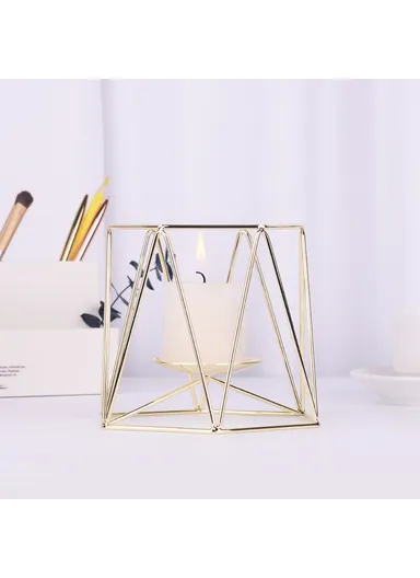 Iron Hollow Candle Holders Retro Geometric Design Tea Light Candlestick Holders for Vintage Wedding Home Decoration, Size: L - Gold