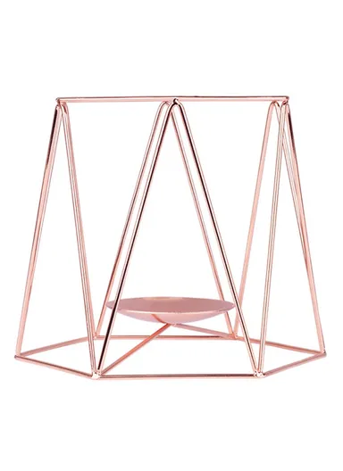Iron Hollow Candle Holders Retro Geometric Design Tea Light Candlestick Holders for Vintage Wedding Home Decoration, Size: L - Rose Gold