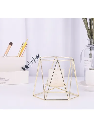 Iron Hollow Candle Holders Retro Geometric Design Tea Light Candlestick Holders for Vintage Wedding Home Decoration, Size: L - Rose Gold