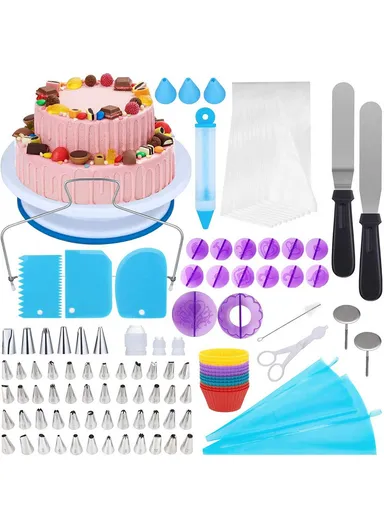 150Pcs/Set Cake Turntable Icing Tips Piping Bags Muffin Cup Scraper Kitchen Baking Decorating Tools Kit BPA Free TB040