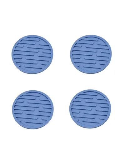 4Pcs Set Round Thick Silicone Drink Coaster Non-Slip Heatproof Cup Mug Pad Mat (D10 x H0.5)cm - Blue