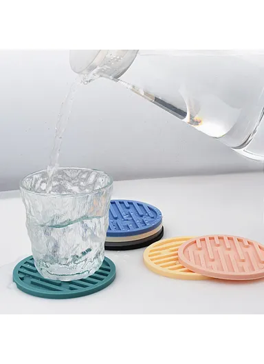 4Pcs Set Round Thick Silicone Drink Coaster Non-Slip Heatproof Cup Mug Pad Mat (D10 x H0.5)cm - Blue