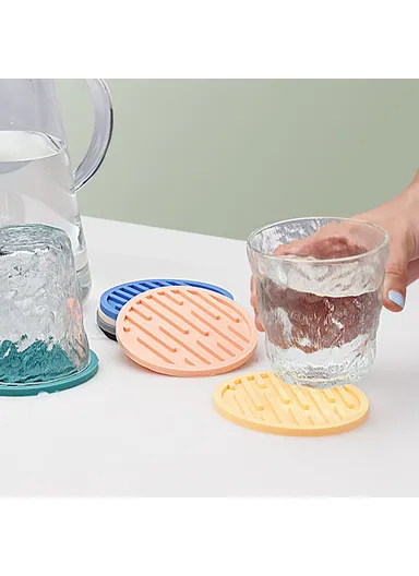 4Pcs Set Round Thick Silicone Drink Coaster Non-Slip Heatproof Cup Mug Pad Mat (D10 x H0.5)cm - Blue