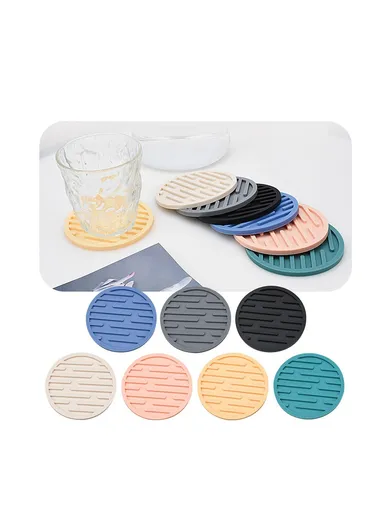4Pcs Set Round Thick Silicone Drink Coaster Non-Slip Heatproof Cup Mug Pad Mat (D10 x H0.5)cm - Blue