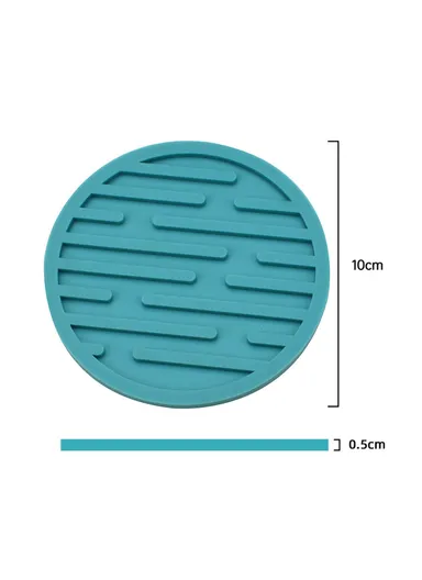 4Pcs Set Round Thick Silicone Drink Coaster Non-Slip Heatproof Cup Mug Pad Mat (D10 x H0.5)cm - Blue