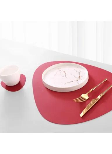 2-Pcs Desktop Silicone Dining Table Mat Heat Insulation Tableware Pad Set With Cup Mat - Red