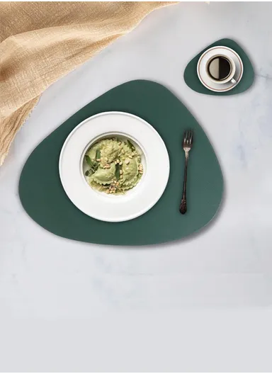 2-Pcs Desktop Silicone Dining Table Mat Heat Insulation Tableware Pad Set With Cup Mat - Green