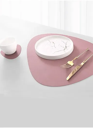 2-Pcs Desktop Silicone Dining Table Mat Heat Insulation Tableware Pad Set With Cup Mat - Pink