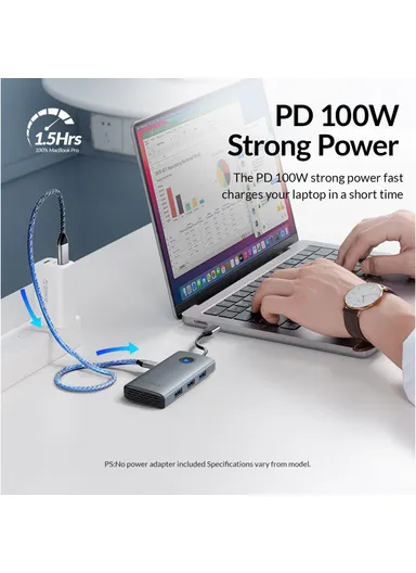 100W 6 in 1 Portable Docking Station 4K Video PD Charging Multifunctional Type-C Hub PW11-6P - Dark Grey