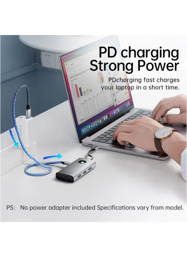 5 in 1 Docking Station 4K Video PD 60W Charging Multifunctional Type-C Hub PW11-5P - Dark Grey