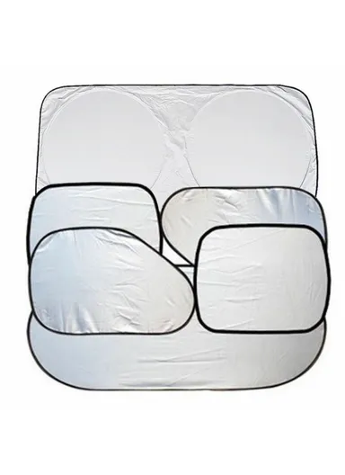 6Pcs Car Windshield Sun Shade Set Silver Coated Cloth Car Windshield Cover Front Rear Window Visor BY-342 - Silver