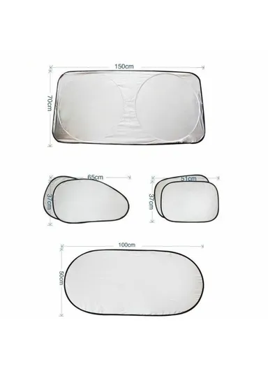 6Pcs Car Windshield Sun Shade Set Silver Coated Cloth Car Windshield Cover Front Rear Window Visor BY-342 - Silver