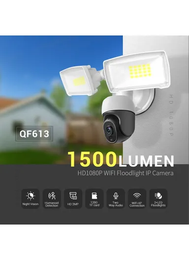1080P 2MP 20W Floodlight Alarm PIR Motion Detection WiFi Camera Two-Way Voice H.265 Intelligent Dual Light Source Night Vision Garden Camera - EU Plug