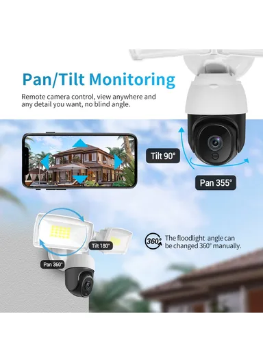 1080P 2MP 20W Floodlight Alarm PIR Motion Detection WiFi Camera Two-Way Voice H.265 Intelligent Dual Light Source Night Vision Garden Camera - EU Plug