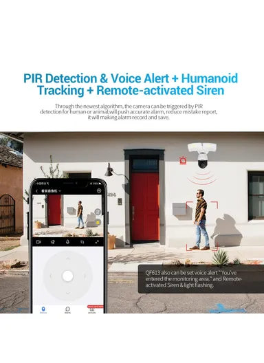 1080P 2MP 20W Floodlight Alarm PIR Motion Detection WiFi Camera Two-Way Voice H.265 Intelligent Dual Light Source Night Vision Garden Camera - EU Plug