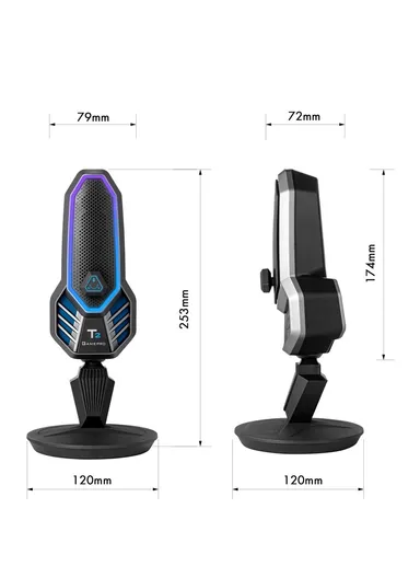Condenser Microphone RGB Cardioid Wired Mic for Gaming Live Streaming T2