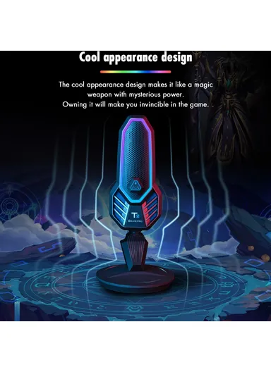Condenser Microphone RGB Cardioid Wired Mic for Gaming Live Streaming T2