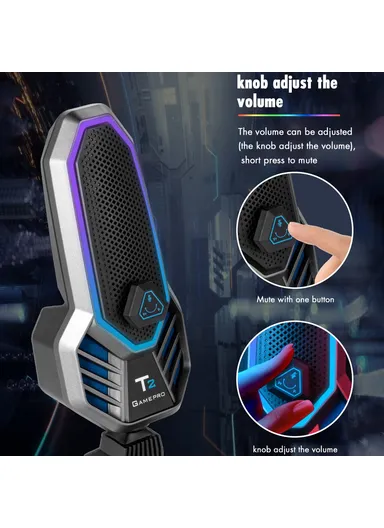 Condenser Microphone RGB Cardioid Wired Mic for Gaming Live Streaming T2