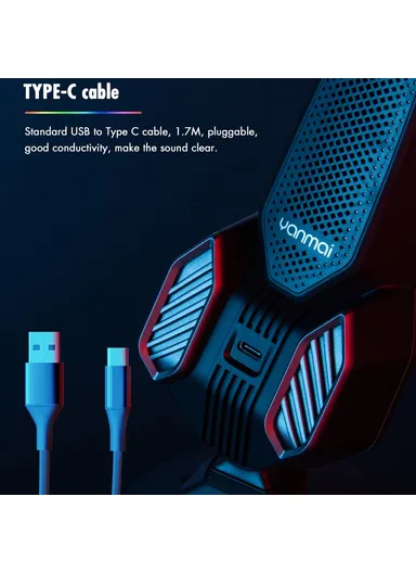 Condenser Microphone RGB Cardioid Wired Mic for Gaming Live Streaming T2