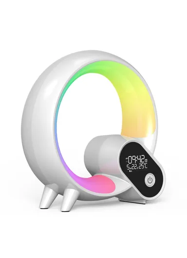 10W RGBW Atmosphere Light APP Remote Control Bluetooth Speaker Digital Alarm Clock White Noise Music Player - White