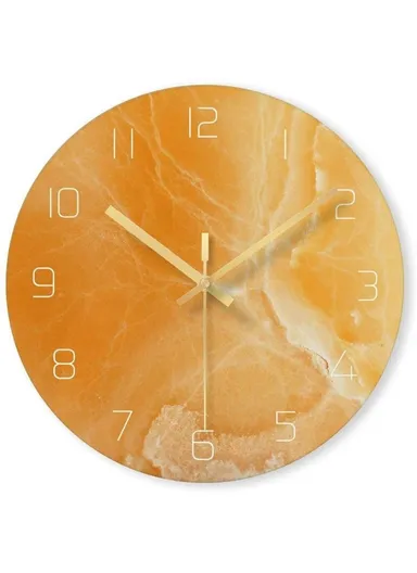 12 inch Marble Pattern Decorative Glass Wall Clock for Living Room Kitchen Office Bedroom - Orange
