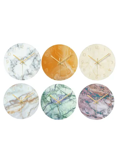 12 inch Marble Pattern Durable &amp; Rustless Decorative Glass Wall Clock (D30.5 x T0.4)cm - Orange