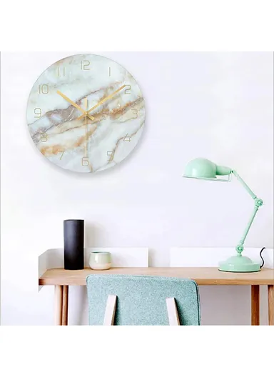 12 inch Marble Pattern Durable &amp; Rustless Decorative Glass Wall Clock (D30.5 x T0.4)cm - Orange