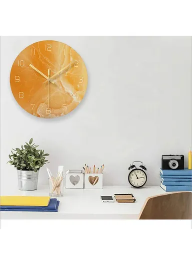 12 inch Marble Pattern Durable &amp; Rustless Decorative Glass Wall Clock (D30.5 x T0.4)cm - Orange