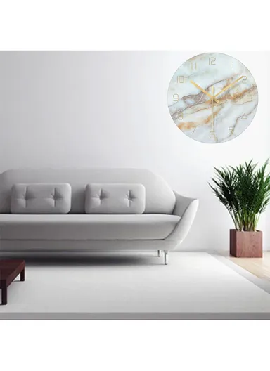 12 inch Marble Pattern Durable &amp; Rustless Decorative Glass Wall Clock (D30.5 x T0.4)cm - Orange