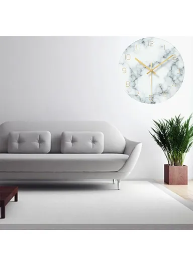 12 inch Marble Pattern Durable &amp; Rustless Decorative Glass Wall Clock (D30.5 x T0.4)cm - Orange