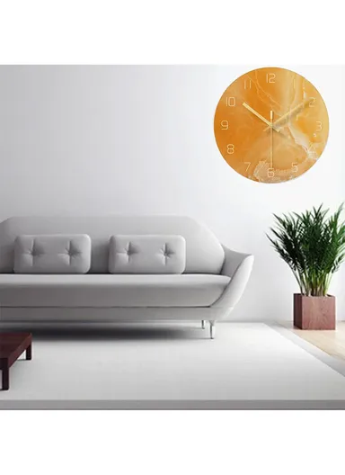 12 inch Marble Pattern Durable &amp; Rustless Decorative Glass Wall Clock (D30.5 x T0.4)cm - Orange