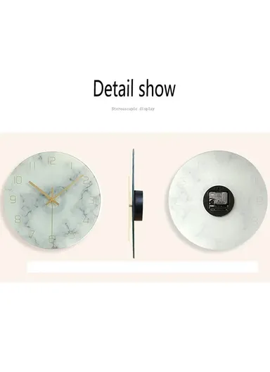 12 inch Marble Pattern Durable &amp; Rustless Decorative Glass Wall Clock (D30.5 x T0.4)cm - Orange