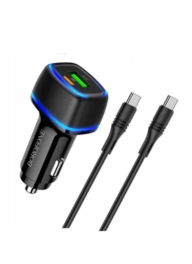 18W Dual Port Ambient Light Car Charger Set (Type-C To Type-C) With USB Bz14a (L6.5 x W2.9 x H2.4)cm - White