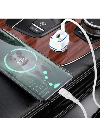 18W Dual Port Ambient Light Car Charger Set (Type-C To Type-C) With USB Bz14a (L6.5 x W2.9 x H2.4)cm - White