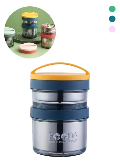 600ml Stainless Steel Lunch Box With 2 Seperatable Compartments 7047 (D10 x H18)cm