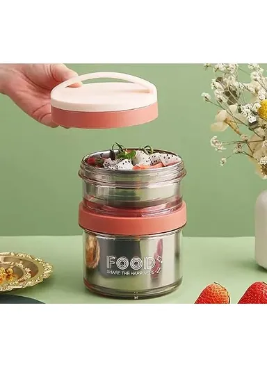 600ml Stainless Steel Lunch Box With 2 Seperatable Compartments 7047 (D10 x H18)cm