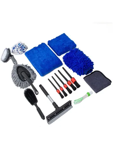 14 Pcs Fiber Cloth &amp; PP Set Car Cleaning Cloth Washing Mitten Duster Wheel Hub Brush Vehicle Detailing Brushes Kit