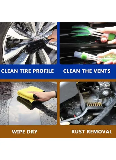 14 Pcs Fiber Cloth &amp; PP Set Car Cleaning Cloth Washing Mitten Duster Wheel Hub Brush Vehicle Detailing Brushes Kit