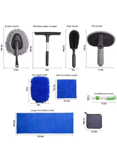 14 Pcs Fiber Cloth &amp; PP Set Car Cleaning Cloth Washing Mitten Duster Wheel Hub Brush Vehicle Detailing Brushes Kit
