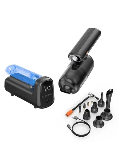 13000Pa Car Vacuum Cleaner 10-in-1 Multipurpose Mini Air Blower Vacuum Pump Dust Buster for Car, Pet Hair, Desk F16PLUS - Black