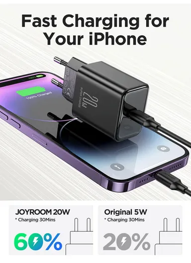 20W Flash Series Single-Port Charger JR-TCF06 (L2.6 x W4 x H6)cm - Black