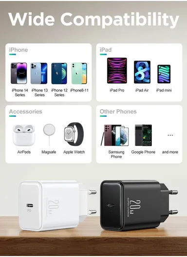 20W Flash Series Single-Port Charger JR-TCF06 (L2.6 x W4 x H6)cm - Black