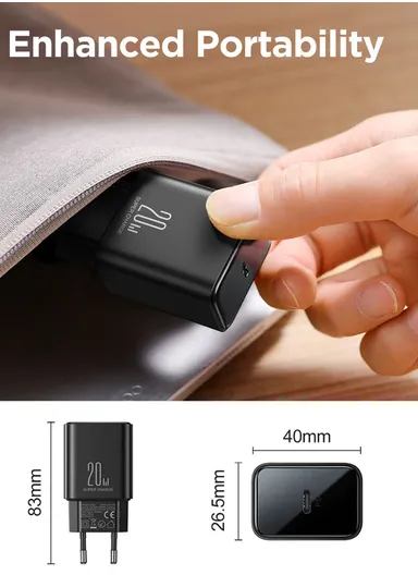 20W Flash Series Single-Port Charger JR-TCF06 (L2.6 x W4 x H6)cm - Black