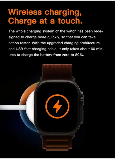 RB01 Plus 2.01" Smart Watch Bluetooth Call Music Play Display With Wireless Charger &amp; 7 Extra Strap