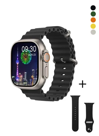 Ultra 9 2" Full Touch Screen Heart Rate Monitoring Bluetooth Smartwatch With Wireless Charger &amp; Extra Silicone Strap - Silver
