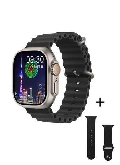 Ultra 9 2" Full Touch Screen Heart Rate Monitoring Bluetooth Smartwatch With Wireless Charger &amp; Extra Silicone Strap - Silver